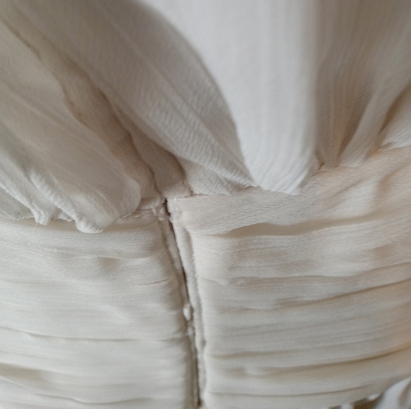 A Loves A Chiffon Feather Trim Ruched Mock Neck Long Sleeve Fit and Flare Dress - Picture 10 of 12